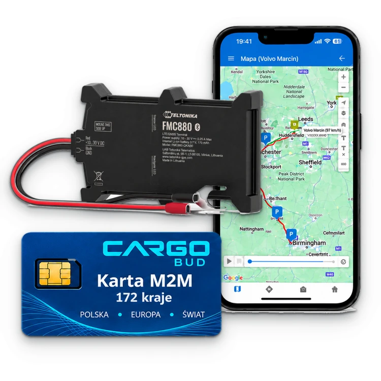 Lokalizator GPS do samochodu Teltonika FMC880 4G LTE – karta SIM M2M, aplikacja CargoGPS, Polska/UE/świat