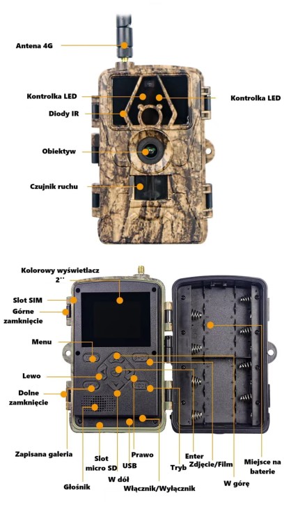 FOTOPUŁAPKA KAMERA LEŚNA MYŚLIWSKA 4G 8K POLSKIE MENU TRYB NOCNY APLIKACJA